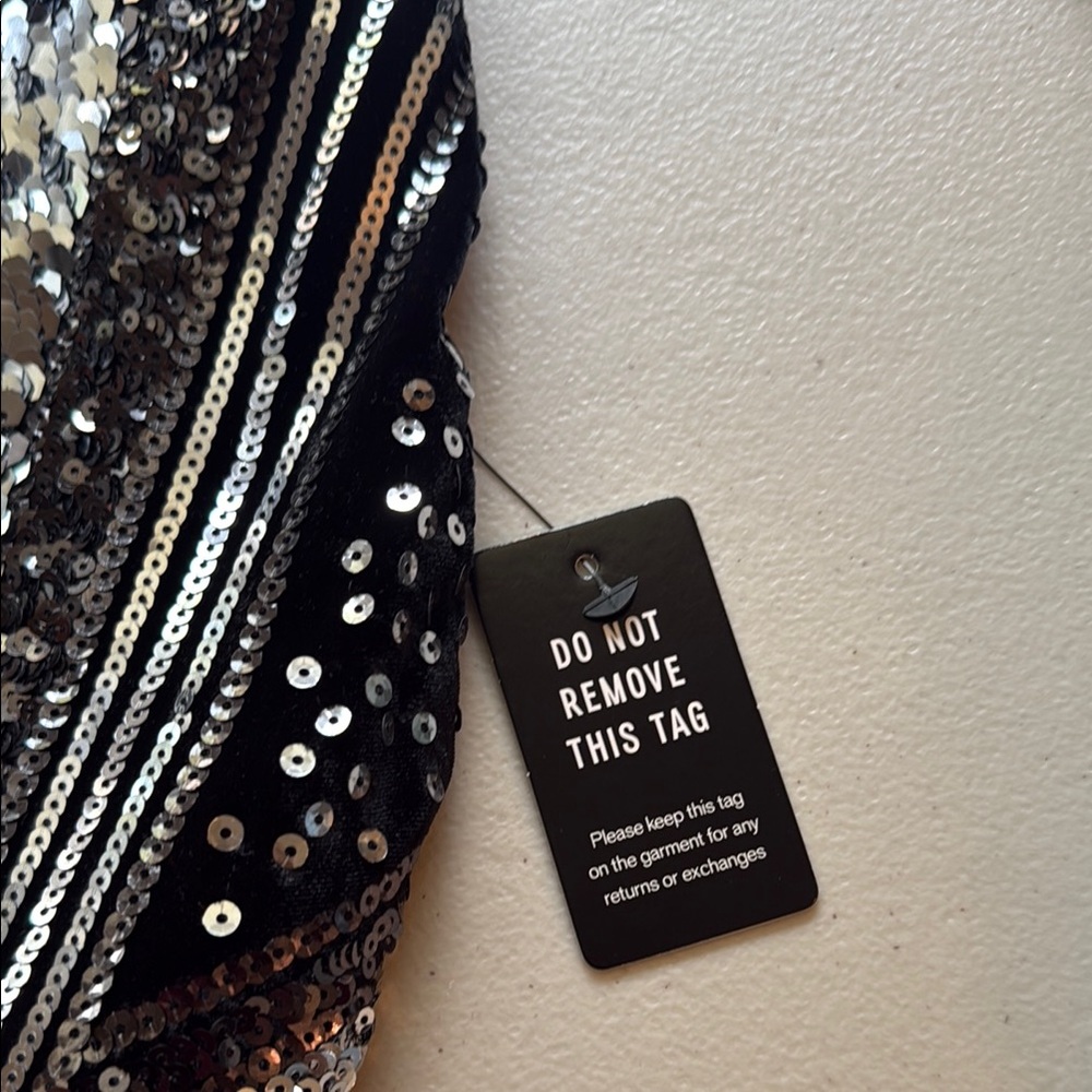 Sequin V-Neck Bodysuit in Black and Silver Timeless Chic Elegant Design Small - Picture 8 of 9